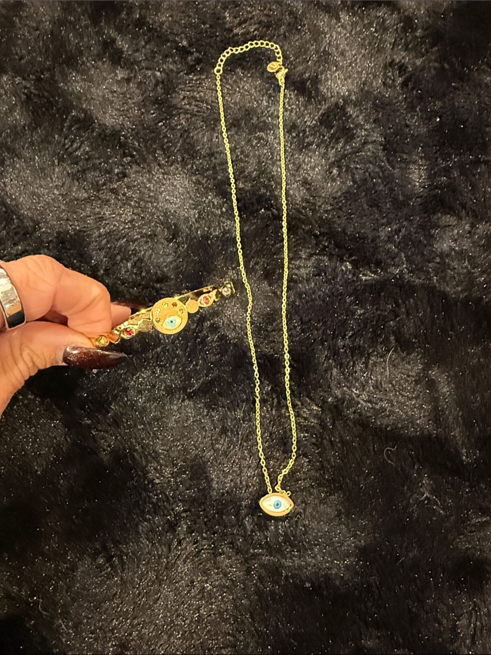 Gold Evil Eye Necklace and Bracelet Set - Women's Jewelry